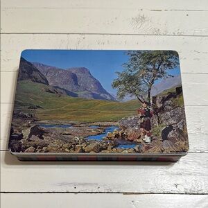 Scenic lone piper glencoe Argyllshire Scotland Tin Box with Highland Landscape